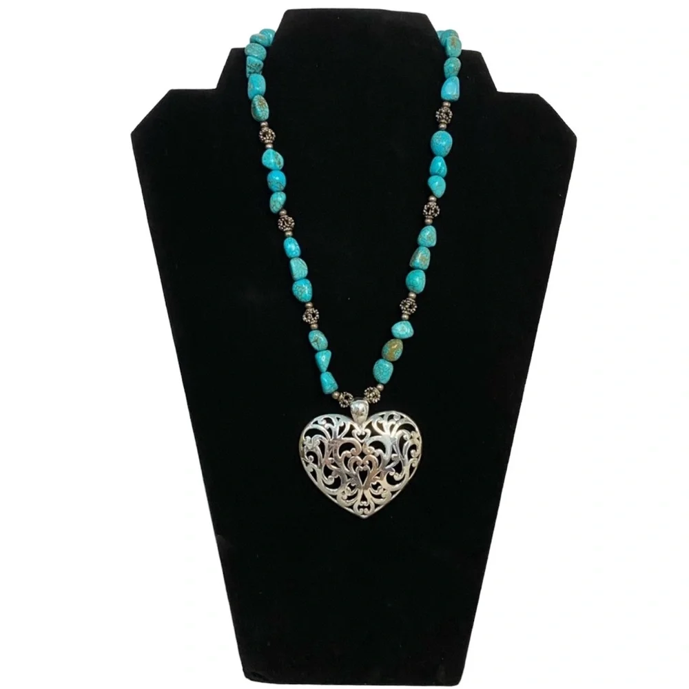 Large Heart Turquoise Stones Necklace